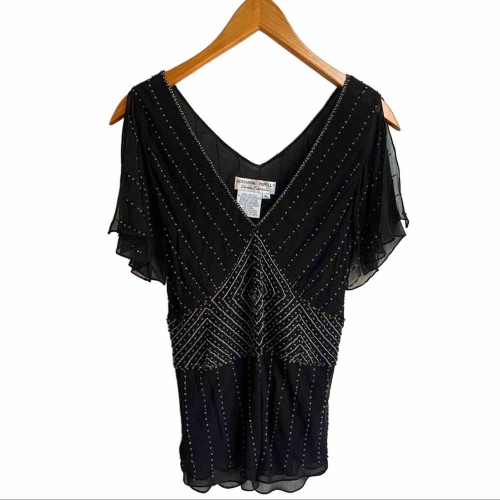 Adrianna Papell evening black beaded 100% silk top - Picture 1 of 5